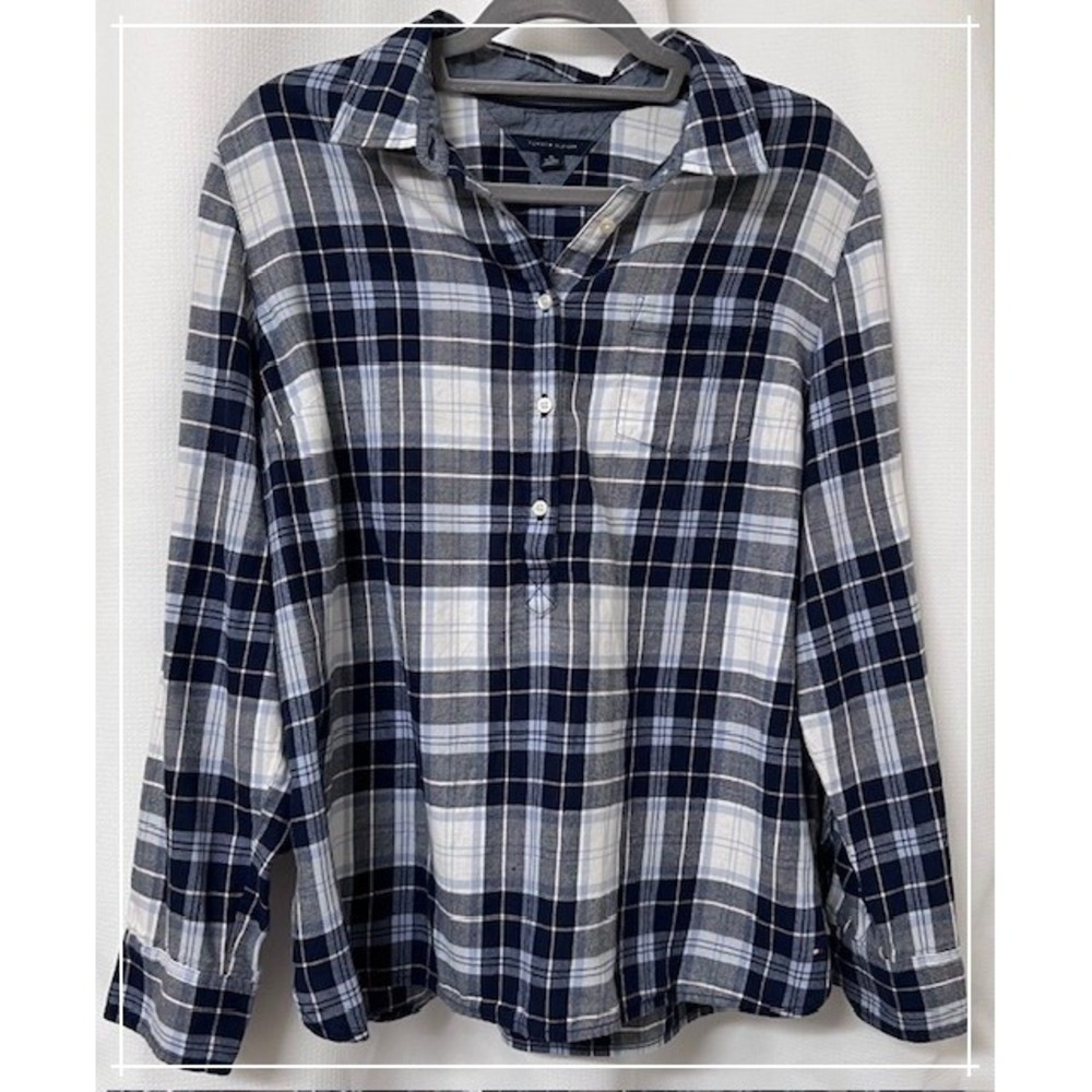 Tommy Hilfiger Plaid Partial-Button-Front Relaxed Comfort Fall Womens Size XL